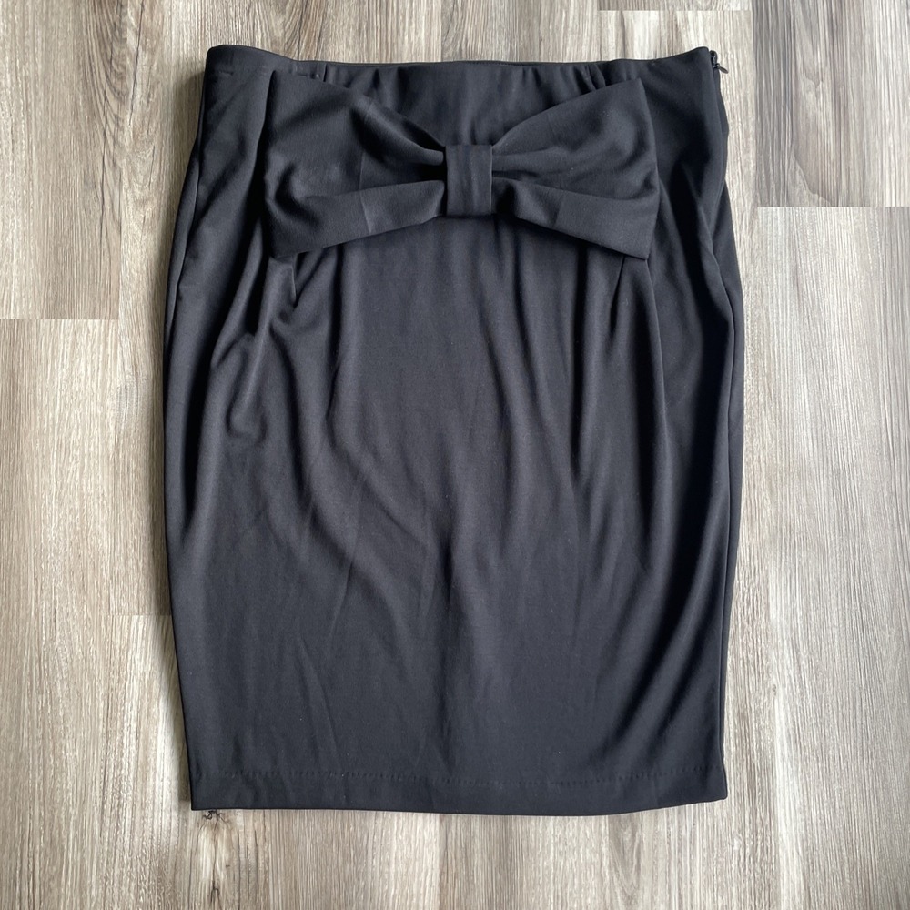 NEW Stories‎ By Kelly Osbourne 1X Black Pencil Skirt Big Bow Stretch Modest